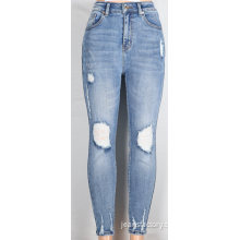 Ripped Jeans Personality Light Blue High Waist